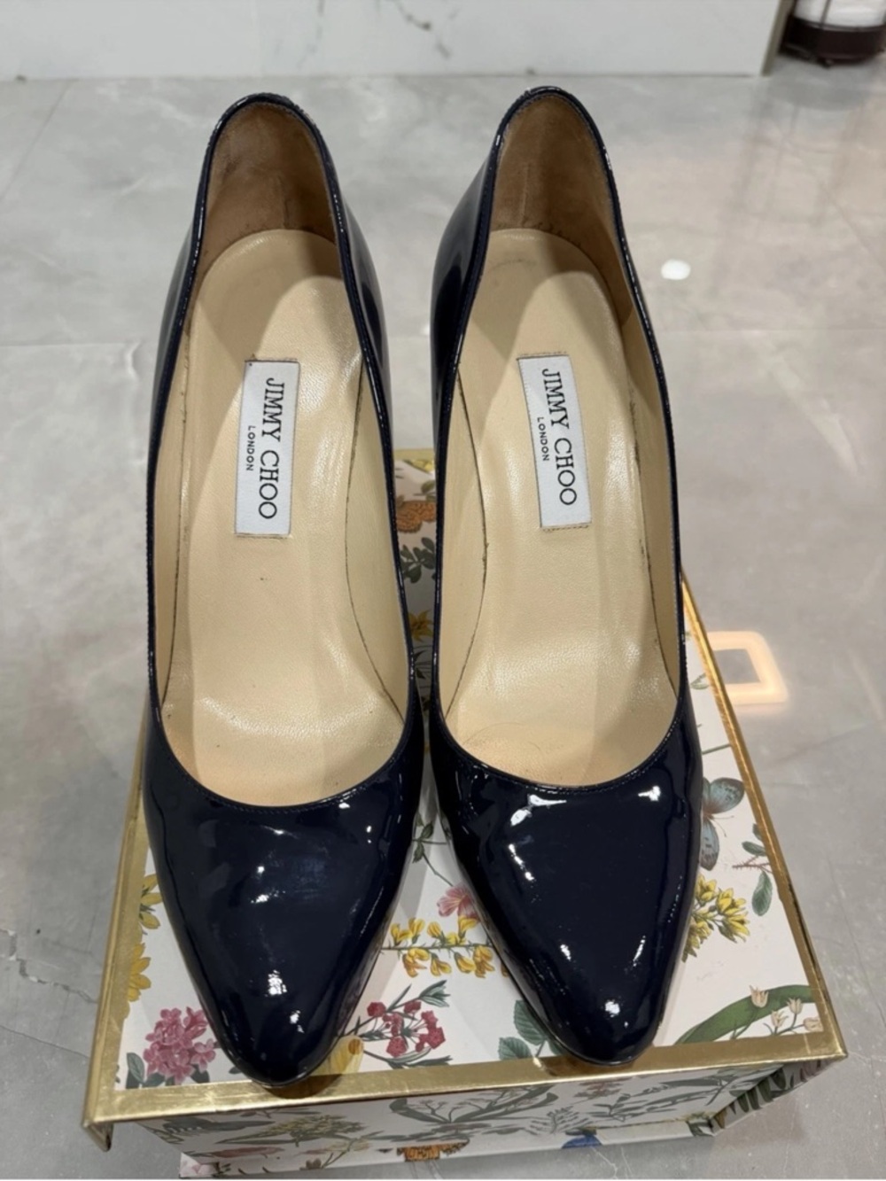 Jimmy Choo Navy blue Patent Leather Pointed Pumps